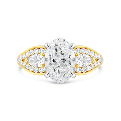 Oval Diamond Ring with Pear Cut Shoulders &amp; Diamond Halo 2.85ct