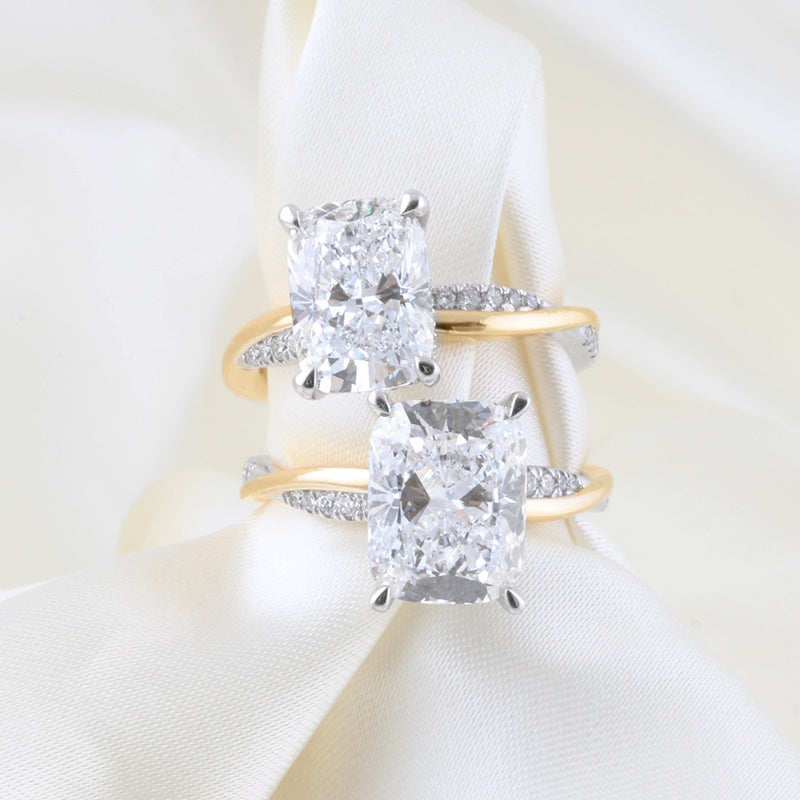 Cushion Cut Diamond Twisted Shoulder Solitaire Ring with Hidden Halo 3.35ct