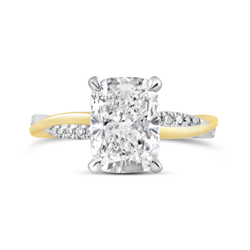 Cushion Cut Diamond Twisted Shoulder Solitaire Ring with Hidden Halo 3.35ct