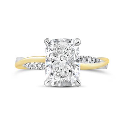 Cushion Cut Diamond Twisted Shoulder Solitaire Ring with Hidden Halo 3.35ct