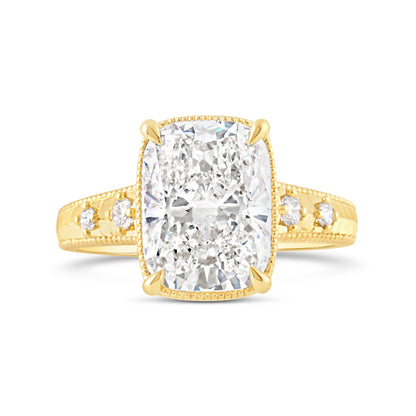 Vintage Inspired Cushion Solitaire Diamond Engagement Ring 4.21ct