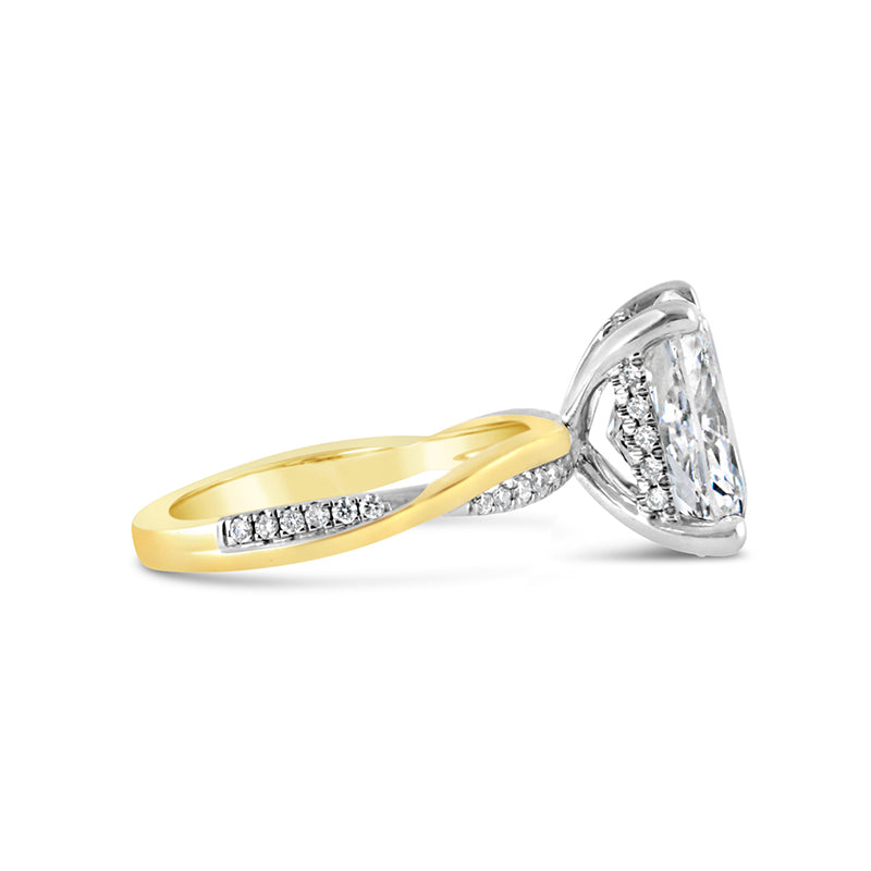 Cushion Cut Diamond Twisted Shoulder Solitaire Ring with Hidden Halo 4.36ct