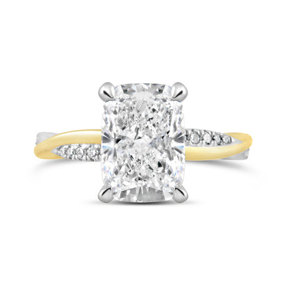 Cushion Cut Diamond Twisted Shoulder Solitaire Ring with Hidden Halo 4.36ct