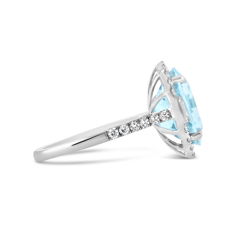 Oval Aquamarine &amp; Diamond Halo Ring 4.85ct