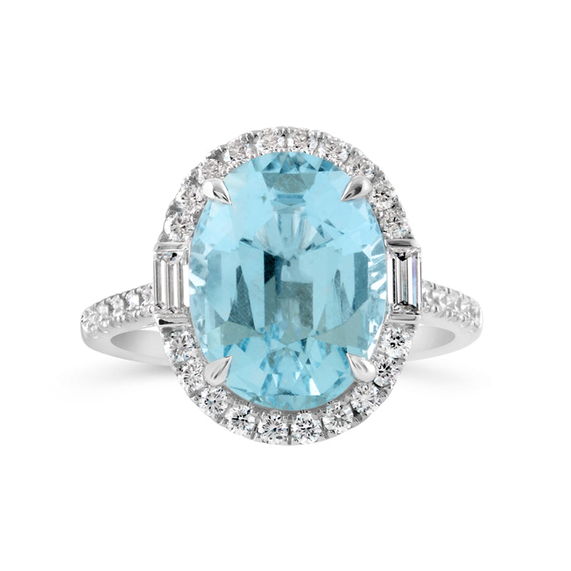Oval Aquamarine & Diamond Halo Ring 4.85ct