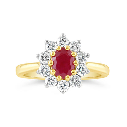 Oval Ruby &amp; Diamond Cluster Ring