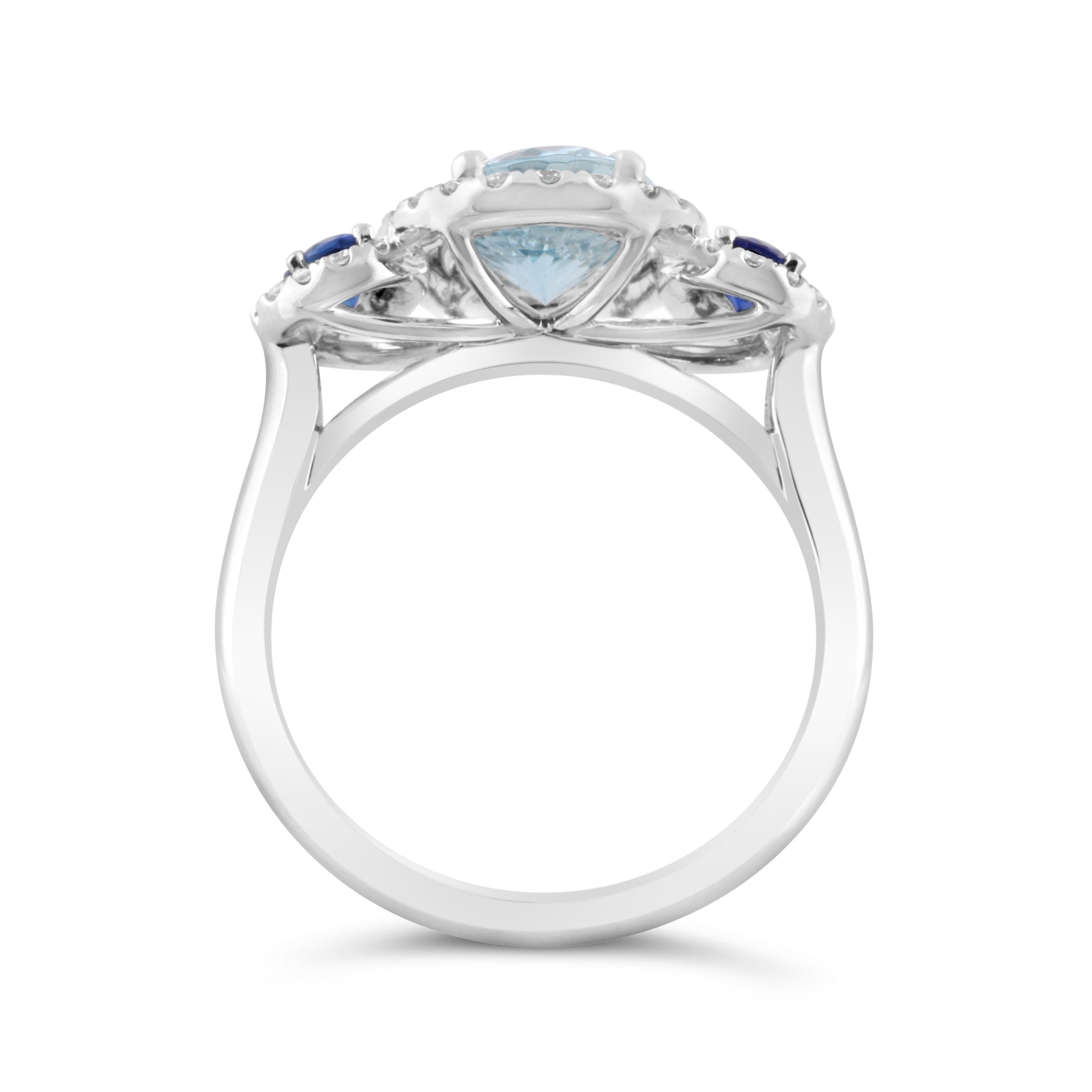 Oval Aquamarine, Sapphire &amp; Diamond Trilogy Halo Ring