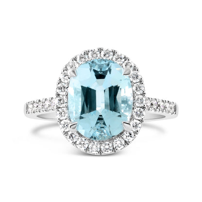 Oval Aquamarine &amp; Diamond Halo Ring 3.38ct