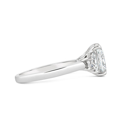 Cushion &amp; Half Moon Diamond Three Stone Ring 2.50ct