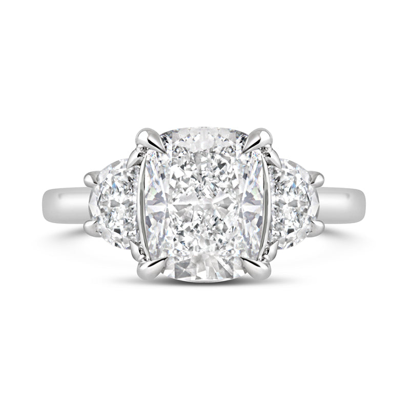 Cushion &amp; Half Moon Diamond Three Stone Ring 2.50ct