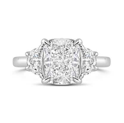 Cushion &amp; Half Moon Diamond Three Stone Ring 2.50ct