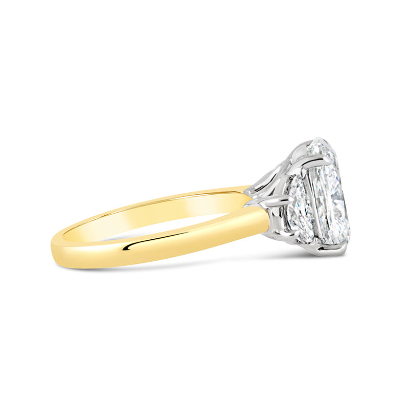 Cushion &amp; Half Moon Diamond Three Stone Ring 3.83ct