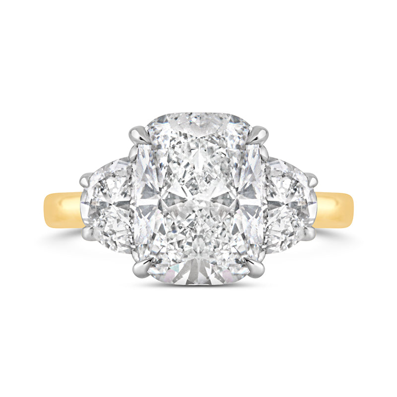 Cushion &amp; Half Moon Diamond Three Stone Ring 3.83ct