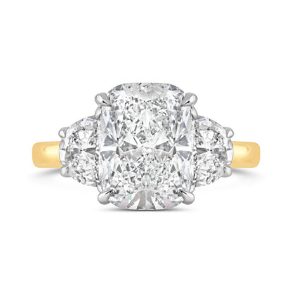 Cushion &amp; Half Moon Diamond Three Stone Ring 3.83ct