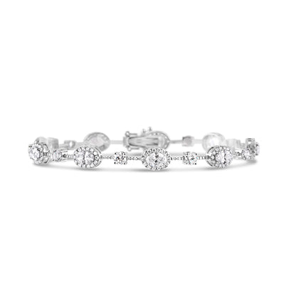 Oval Halo &amp; Round Cut Diamond Station Bracelet 6.90ct