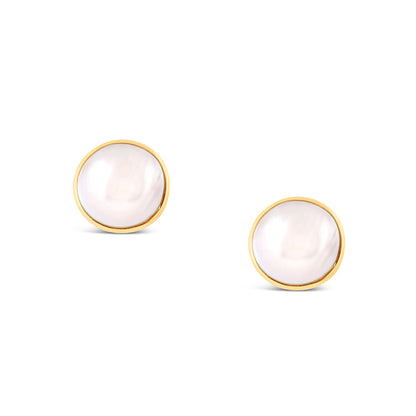 Mabe Bezel Set Pearl stud Earrings 13mm