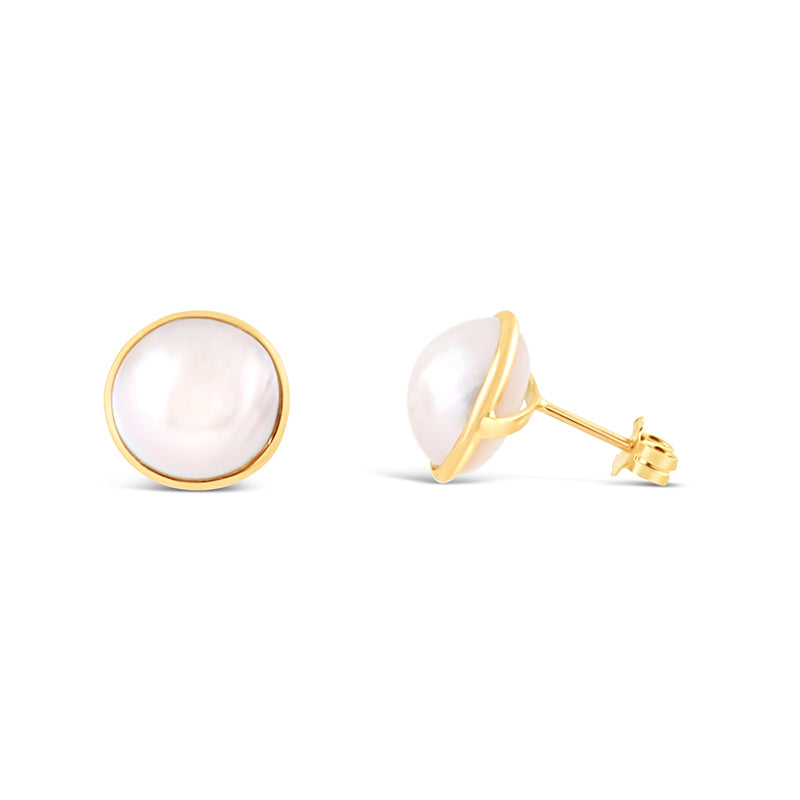 Mabe Bezel Set Pearl stud Earrings 10mm