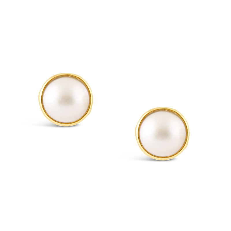 Mabe Bezel Set Pearl stud Earrings 10mm