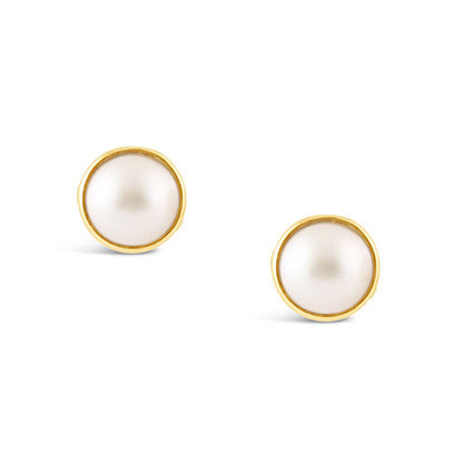 Mabe Bezel Set Pearl stud Earrings 10mm