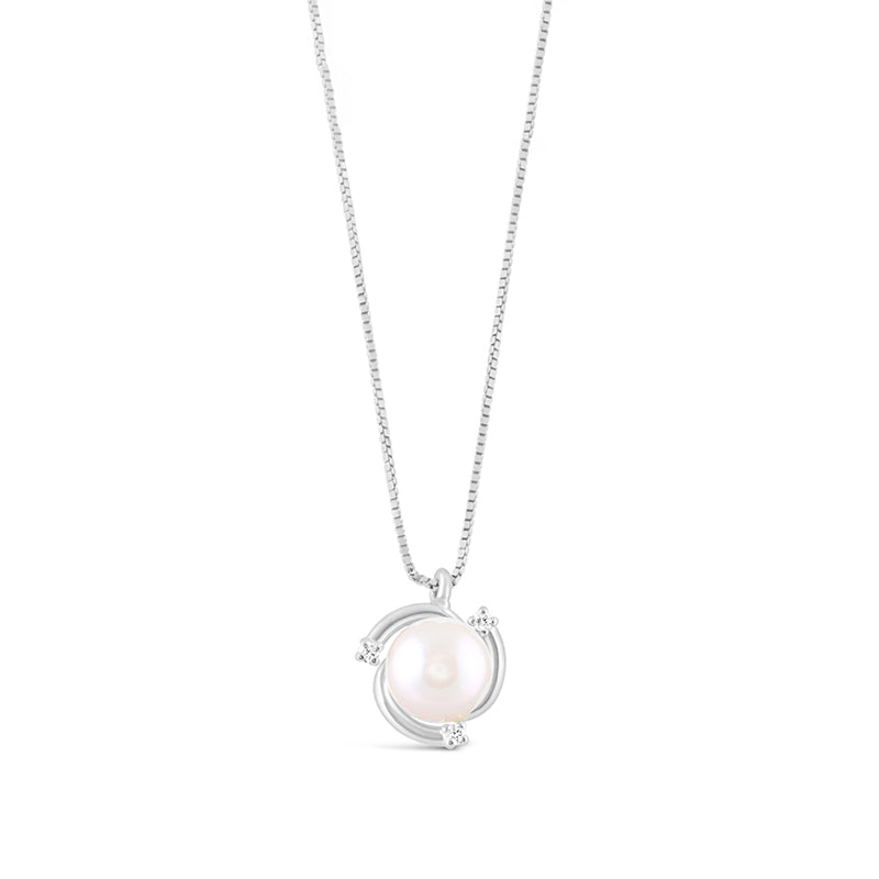 Pearl & Diamond White Gold Swirl Pendant