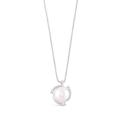 Pearl &amp; Diamond White Gold Swirl Pendant