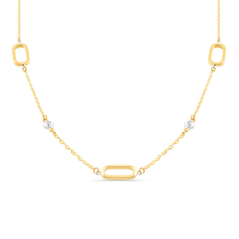Oval Link &amp; Bezel Set Diamond Multi Station Necklace