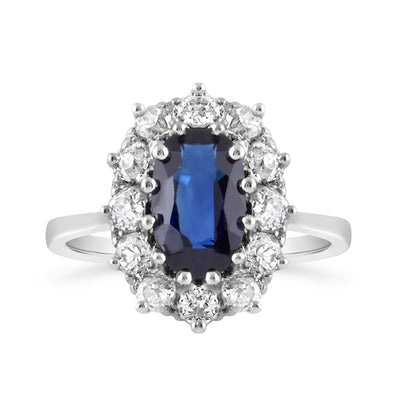 Sapphire &amp; Diamond Halo Cluster Ring 2.50ct