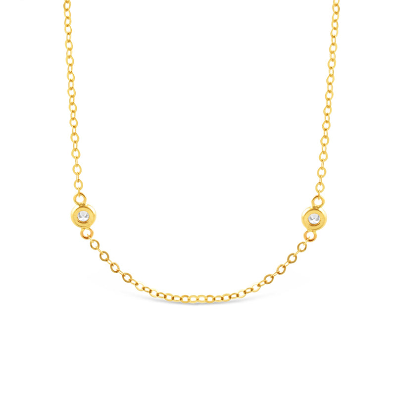 Gold &amp; Diamond Multi Station Double Chain Necklace