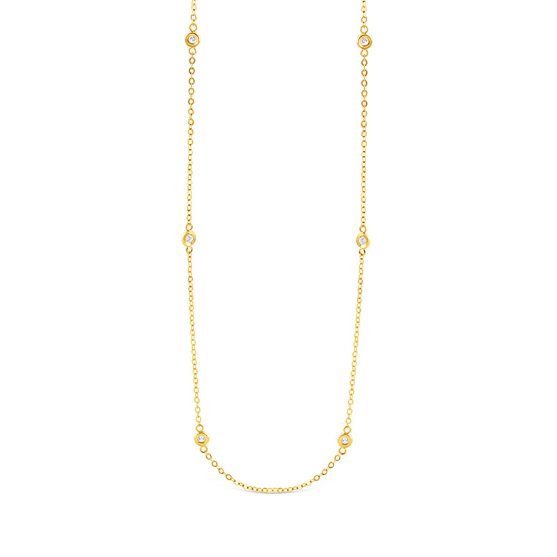 Gold &amp; Diamond Multi Station Double Chain Necklace