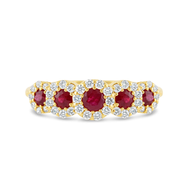 Ruby &amp; Diamond 5 Stone Halo Ring