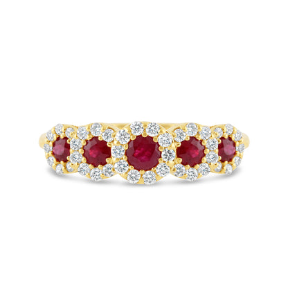 Ruby &amp; Diamond 5 Stone Halo Ring