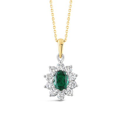Emerald &amp; Diamond Cluster Pendant 1.17ct