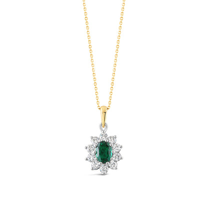 Emerald &amp; Diamond Cluster Pendant 1.17ct
