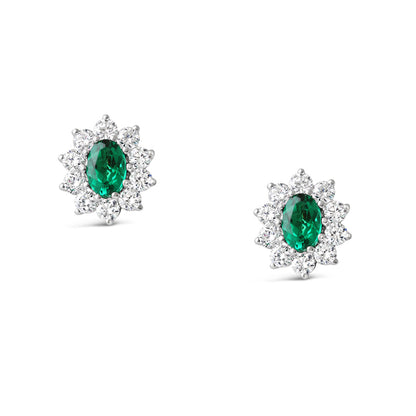 Emerald &amp; Diamond Cluster Stud Earrings