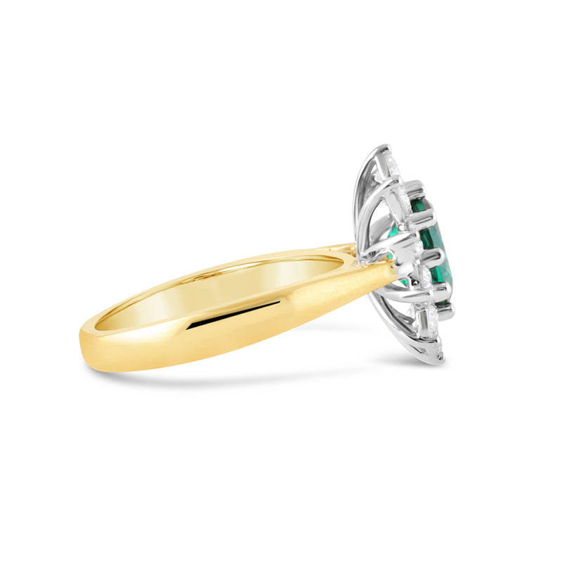 Oval Cut Emerald &amp; Diamond Cluster Ring