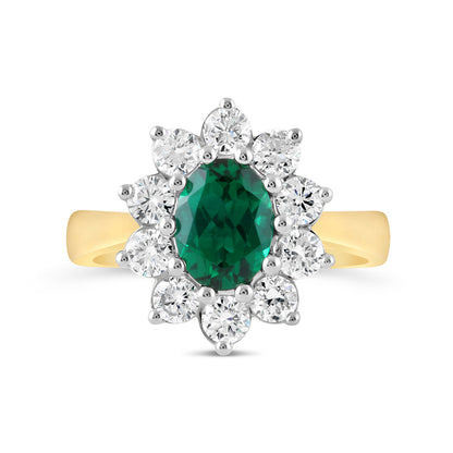 Oval Cut Emerald &amp; Diamond Cluster Ring