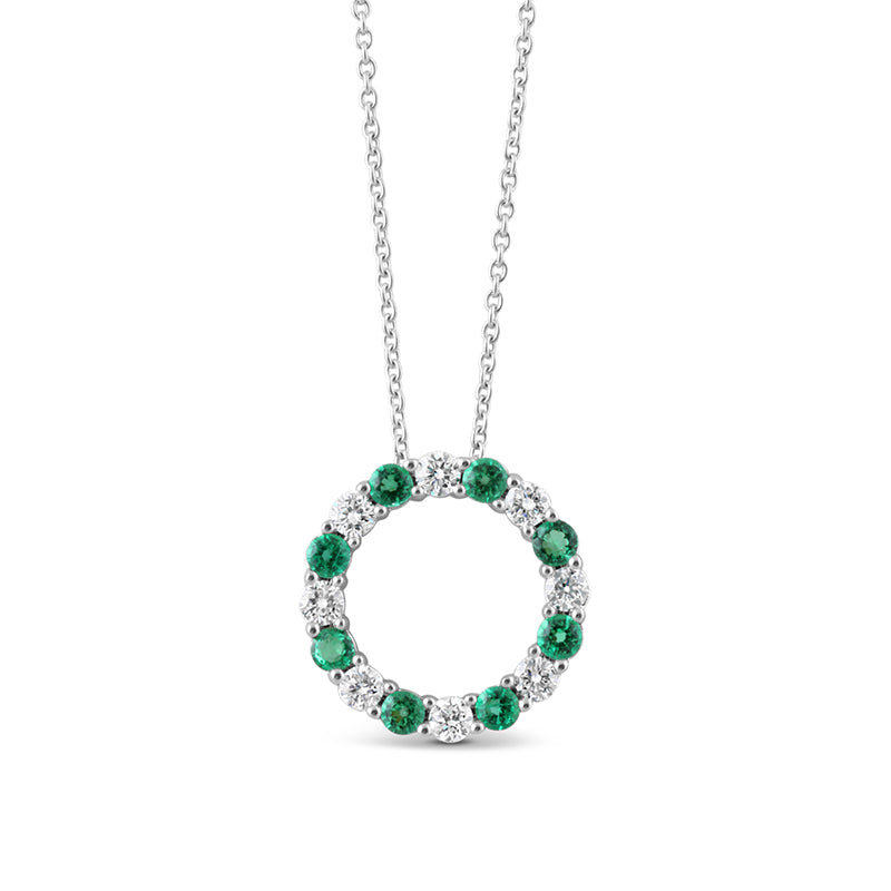 Round Brilliant Cut Eamerald &amp; Diamond Open Circle Pendant
