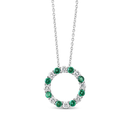 Round Brilliant Cut Eamerald &amp; Diamond Open Circle Pendant
