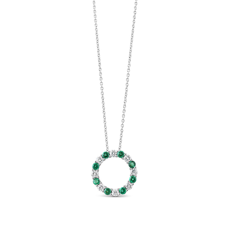 Round Brilliant Cut Eamerald &amp; Diamond Open Circle Pendant