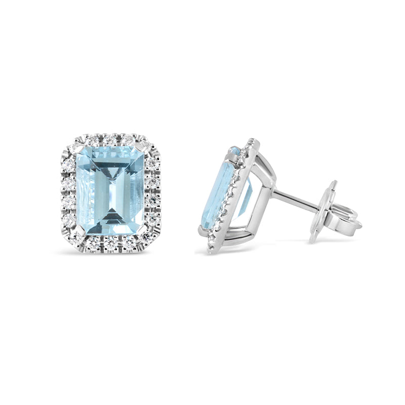 Aquamarine &amp; Diamond Halo Stud Earrings 4.70ct