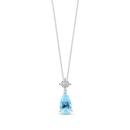 Sky Blue Topaz &amp; Diamond Drop Pendant