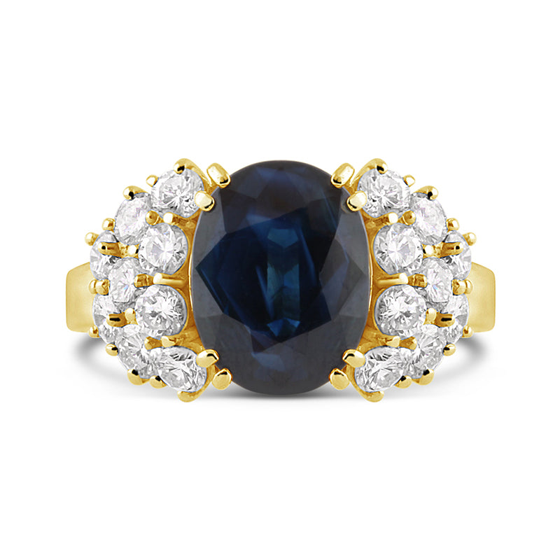 Vintage Italian Oval Sapphire &amp; Diamond Ring 4.00ct