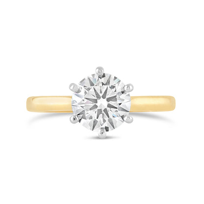 6 Claw Round Brilliant Diamond Solitaire Ring 1.64ct