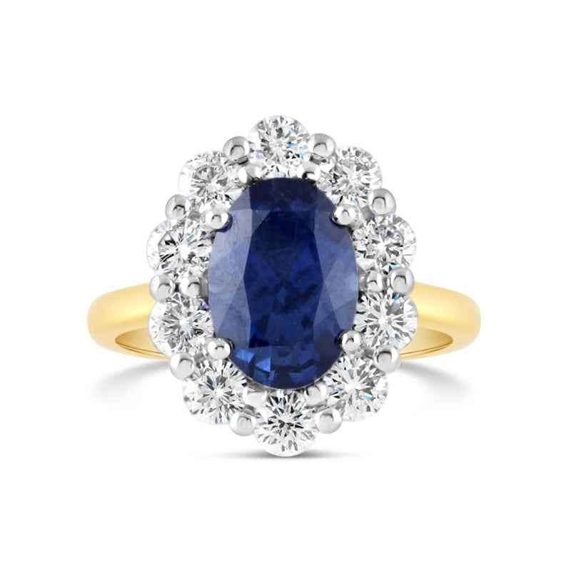 Oval Sapphire &amp; Round Diamond Cluster Ring 2.62ct