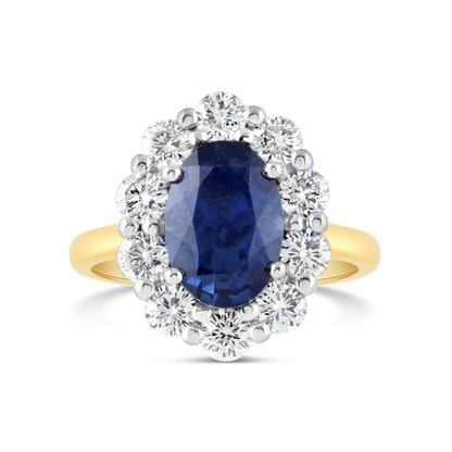 Oval Sapphire &amp; Round Diamond Cluster Ring 2.62ct