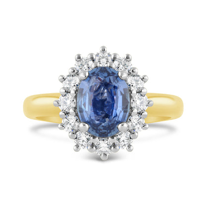 Oval Sapphire &amp; Diamond Cluster Ring 2.02ct