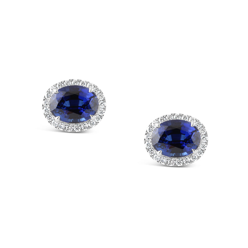 Oval Cut Saaphire Halo Stud Earrings