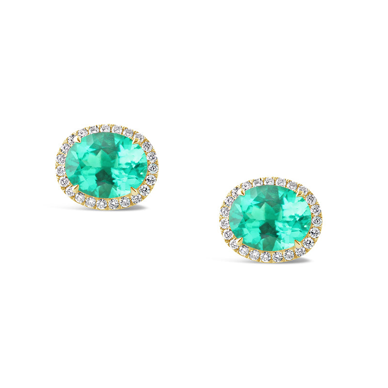 Oval Cut Emerald &amp; Diamond Halo Stud Earrings