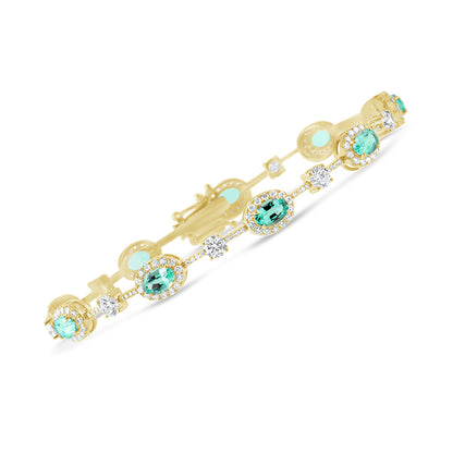 Oval Emerald Halo &amp; Round Cut Diamond Station Bracelet