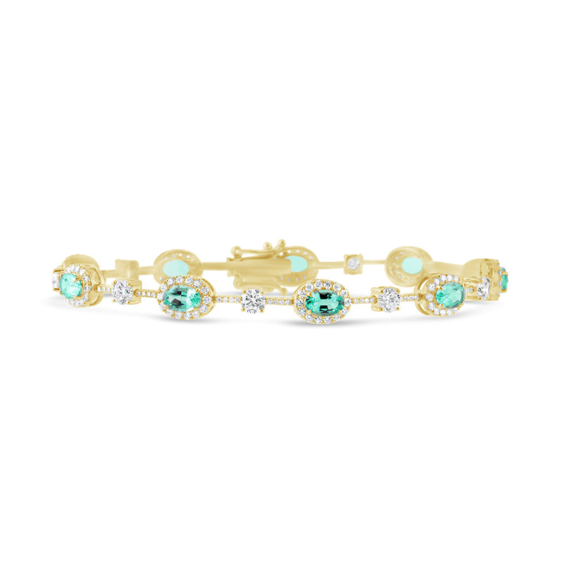 Oval Emerald Halo &amp; Round Cut Diamond Station Bracelet